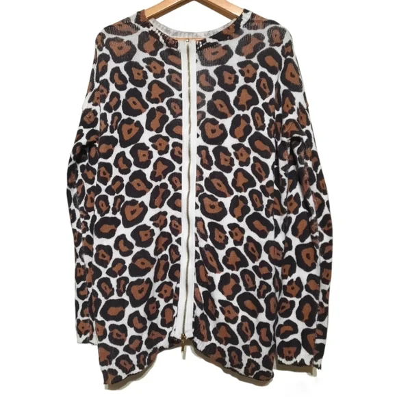 SMYMuMu Back Zip Crewneck Sweater Cotton Cheetah Oversize M 8 10 - Picture 5 of 10
